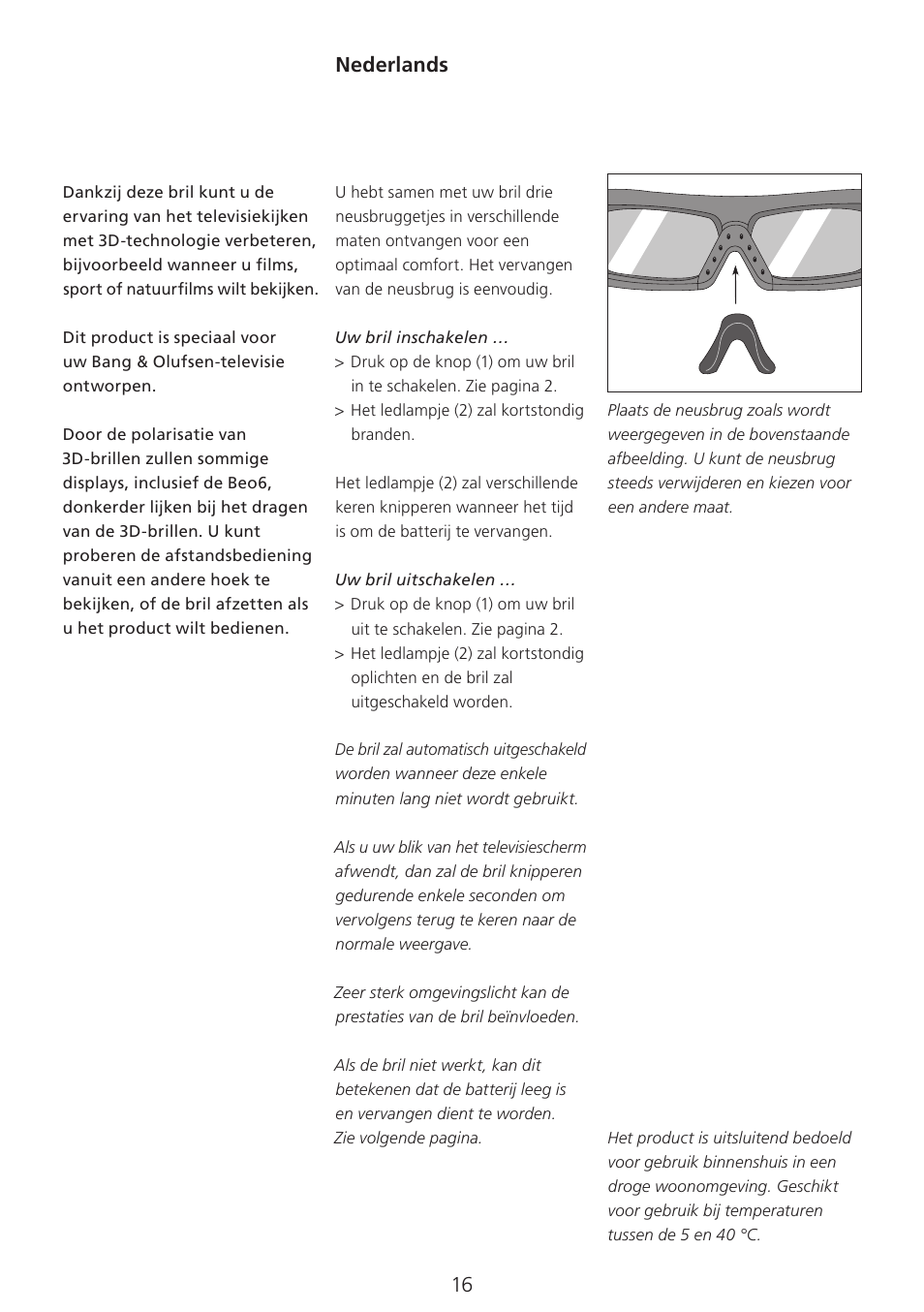 S (dutch) , 16, Nederlands | Bang & Olufsen 3D Glasses - User Guide User Manual | Page 16 / 59