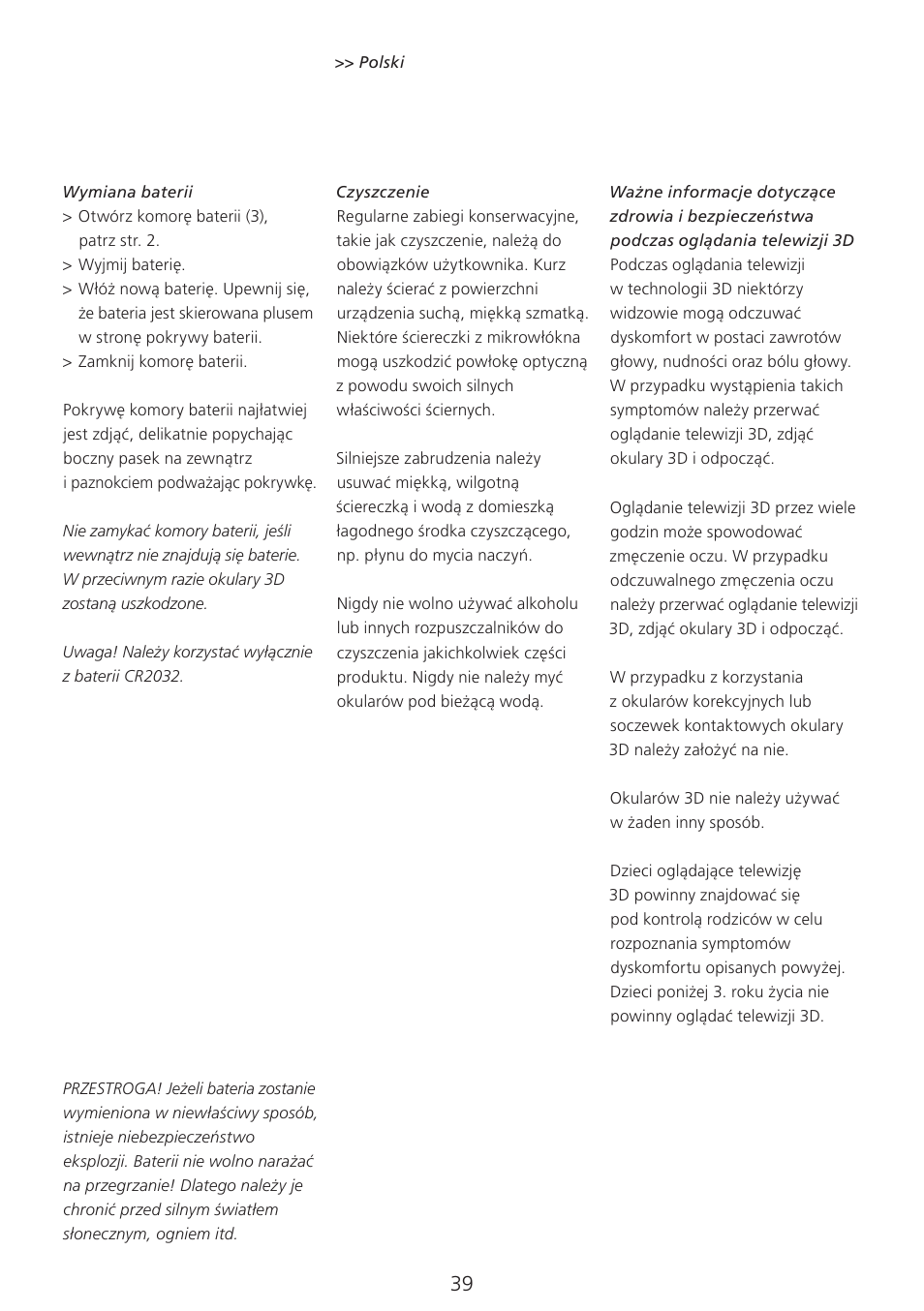 Bang & Olufsen 3D Glasses - User Guide User Manual | Page 39 / 59
