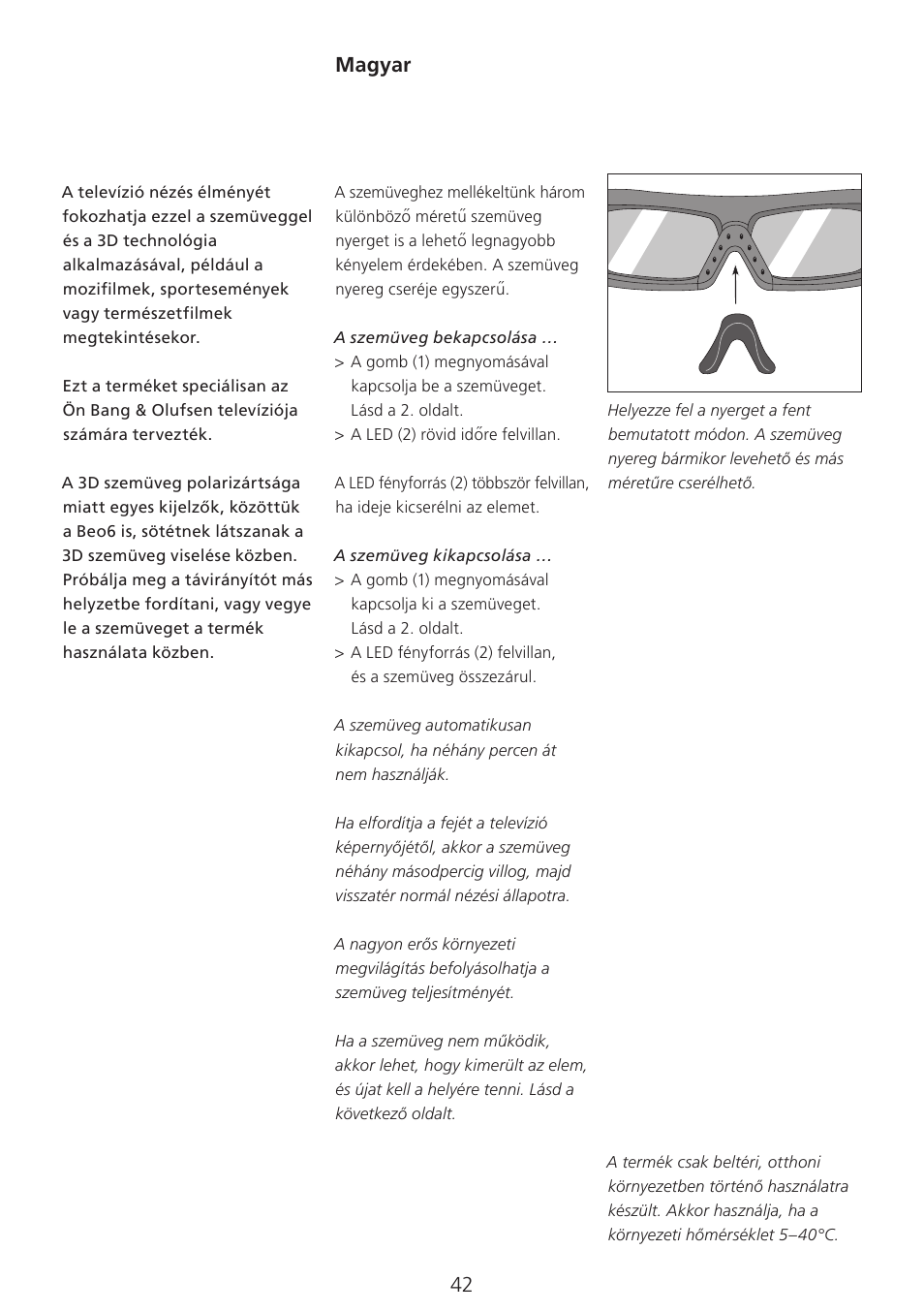 R (hungarian) , 42, Magyar | Bang & Olufsen 3D Glasses - User Guide User Manual | Page 42 / 59
