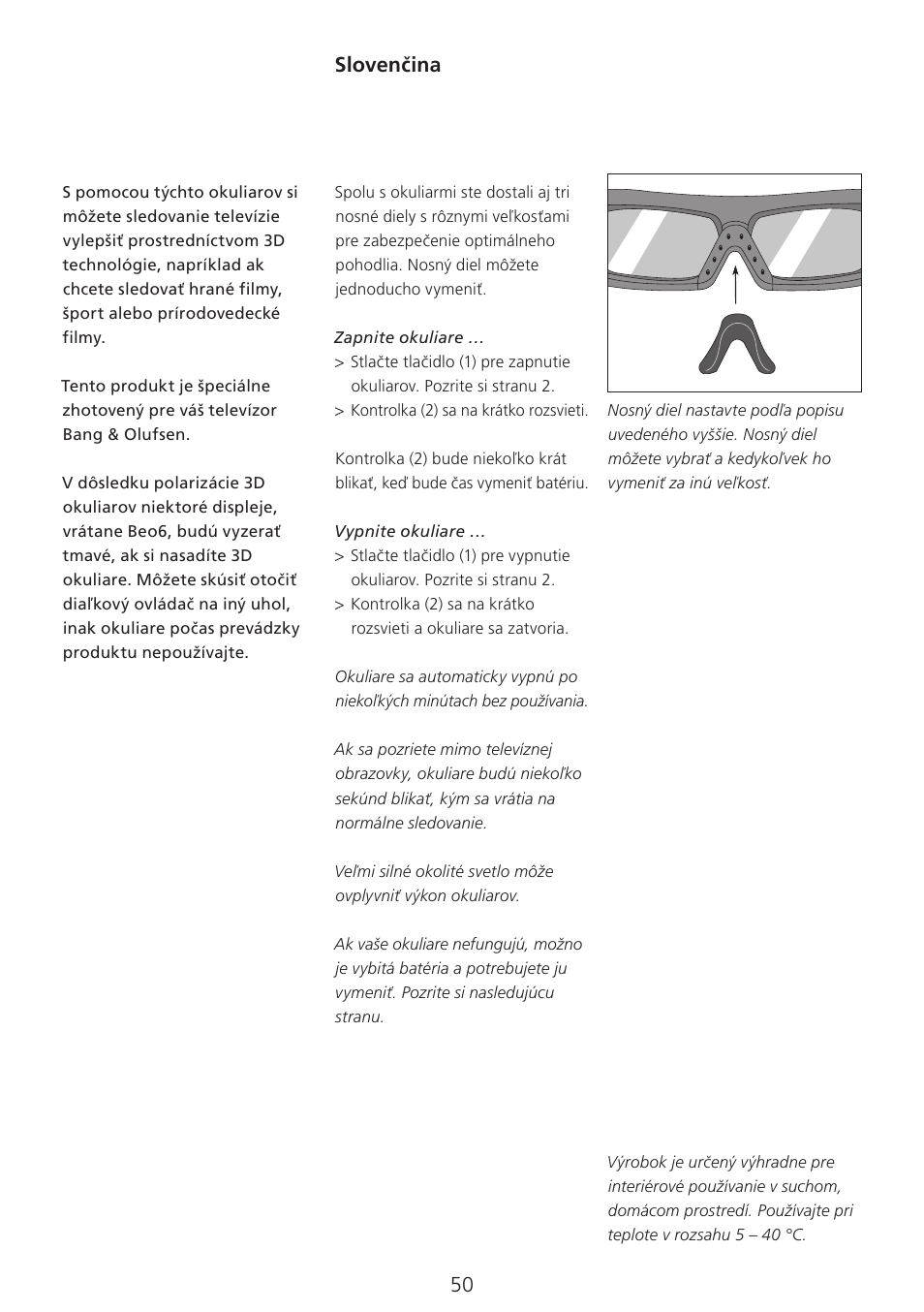 Na (slovakian) , 50, Slovenčina | Bang & Olufsen 3D Glasses - User Guide User Manual | Page 50 / 59