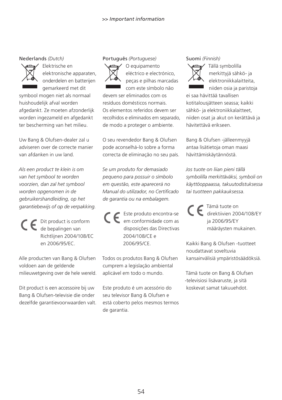 Bang & Olufsen 3D Glasses - User Guide User Manual | Page 54 / 59