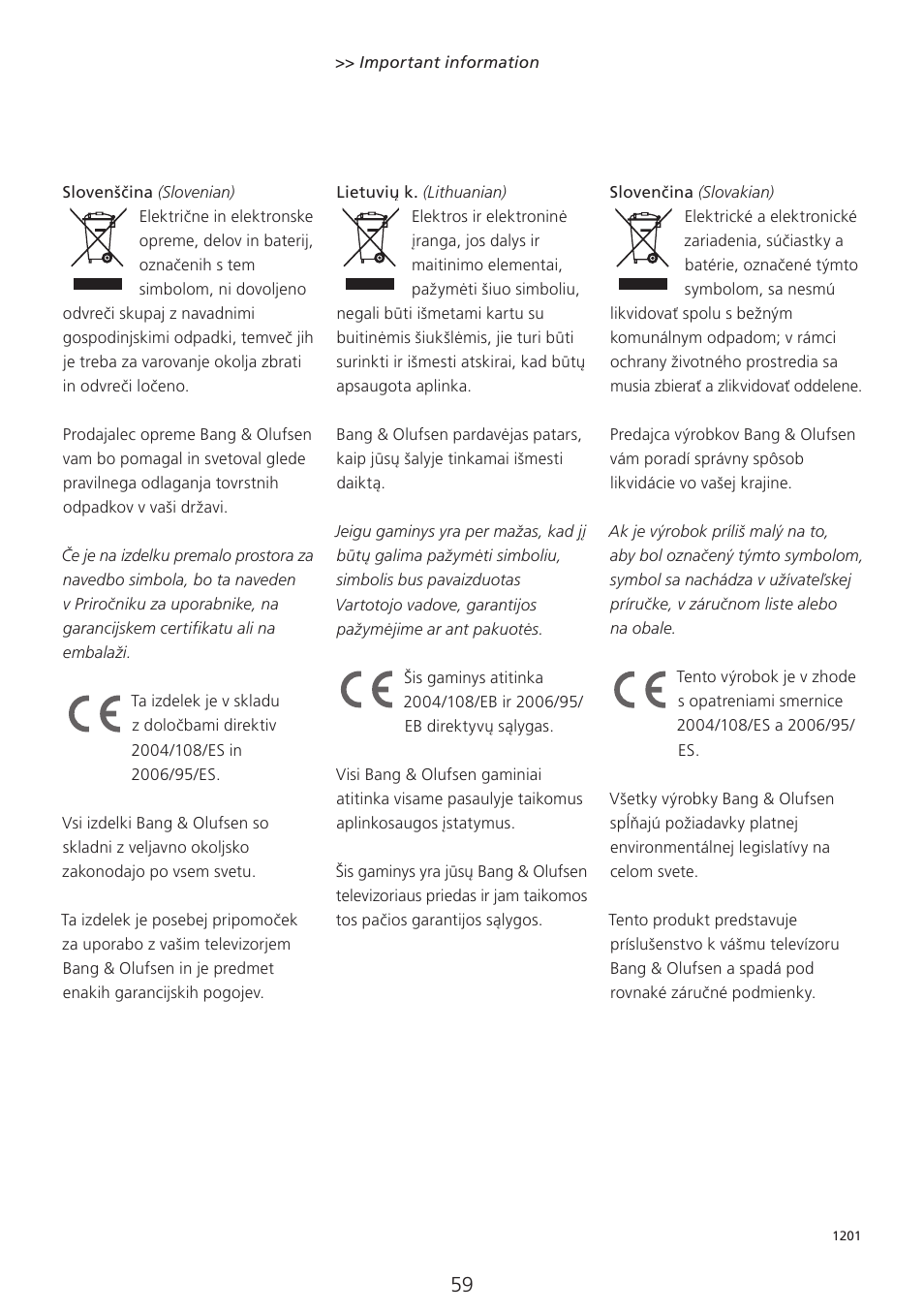 Bang & Olufsen 3D Glasses - User Guide User Manual | Page 59 / 59