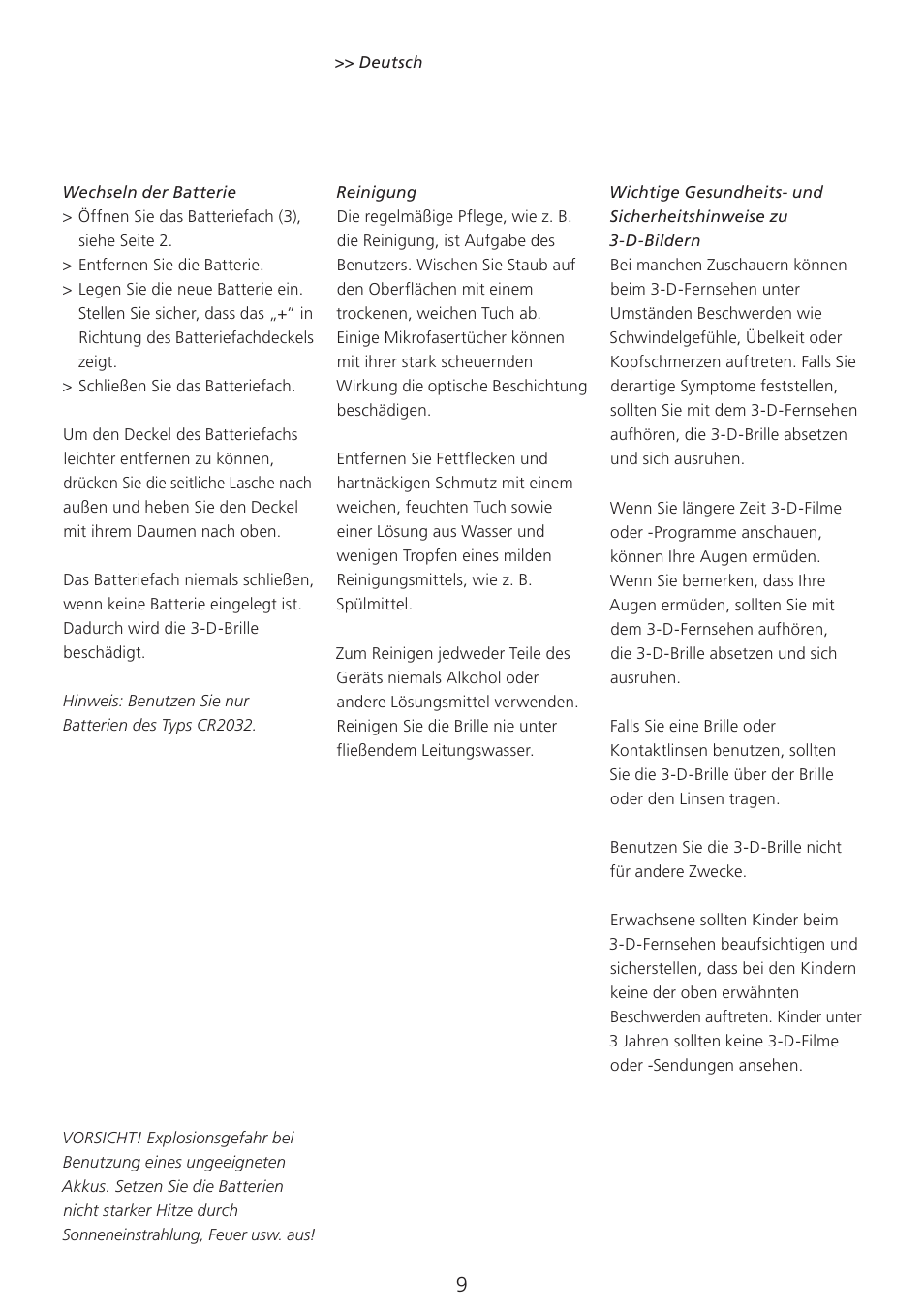 Bang & Olufsen 3D Glasses - User Guide User Manual | Page 9 / 59