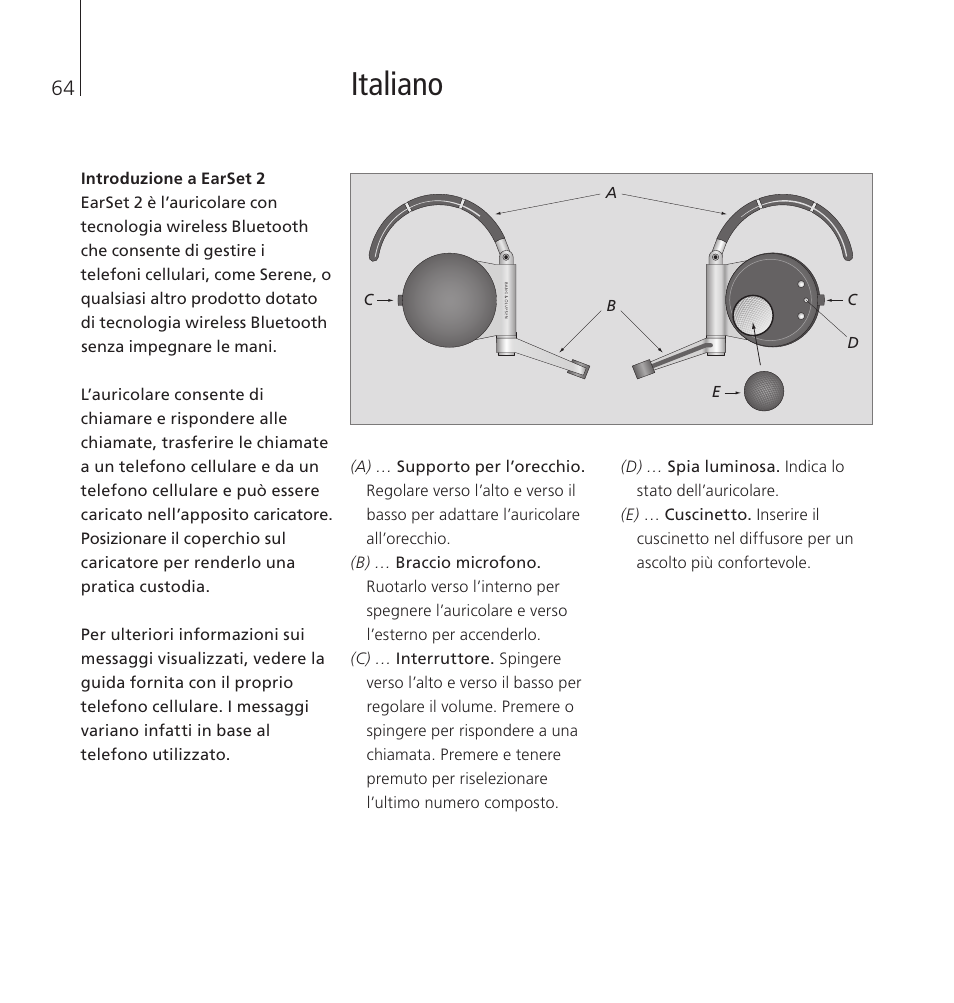 Italiano | Bang & Olufsen EarSet 2 - User Guide User Manual | Page 64 / 124