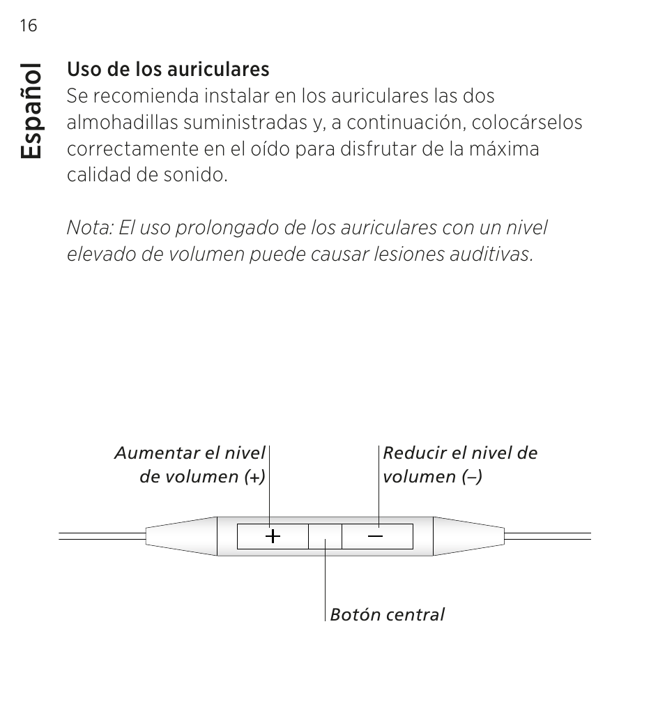 Español, Es pa ñol | Bang & Olufsen EarSet 3i - User Guide User Manual | Page 16 / 56