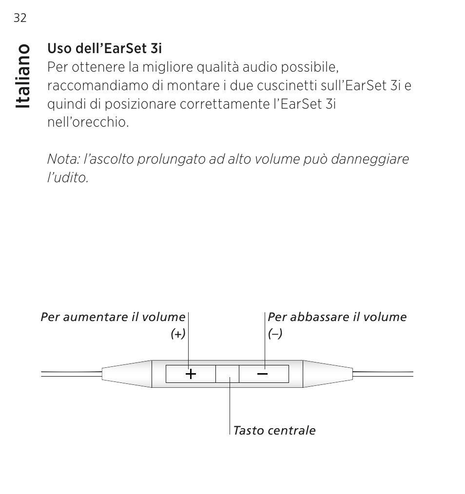Italiano, Ital ia no | Bang & Olufsen EarSet 3i - User Guide User Manual | Page 32 / 56
