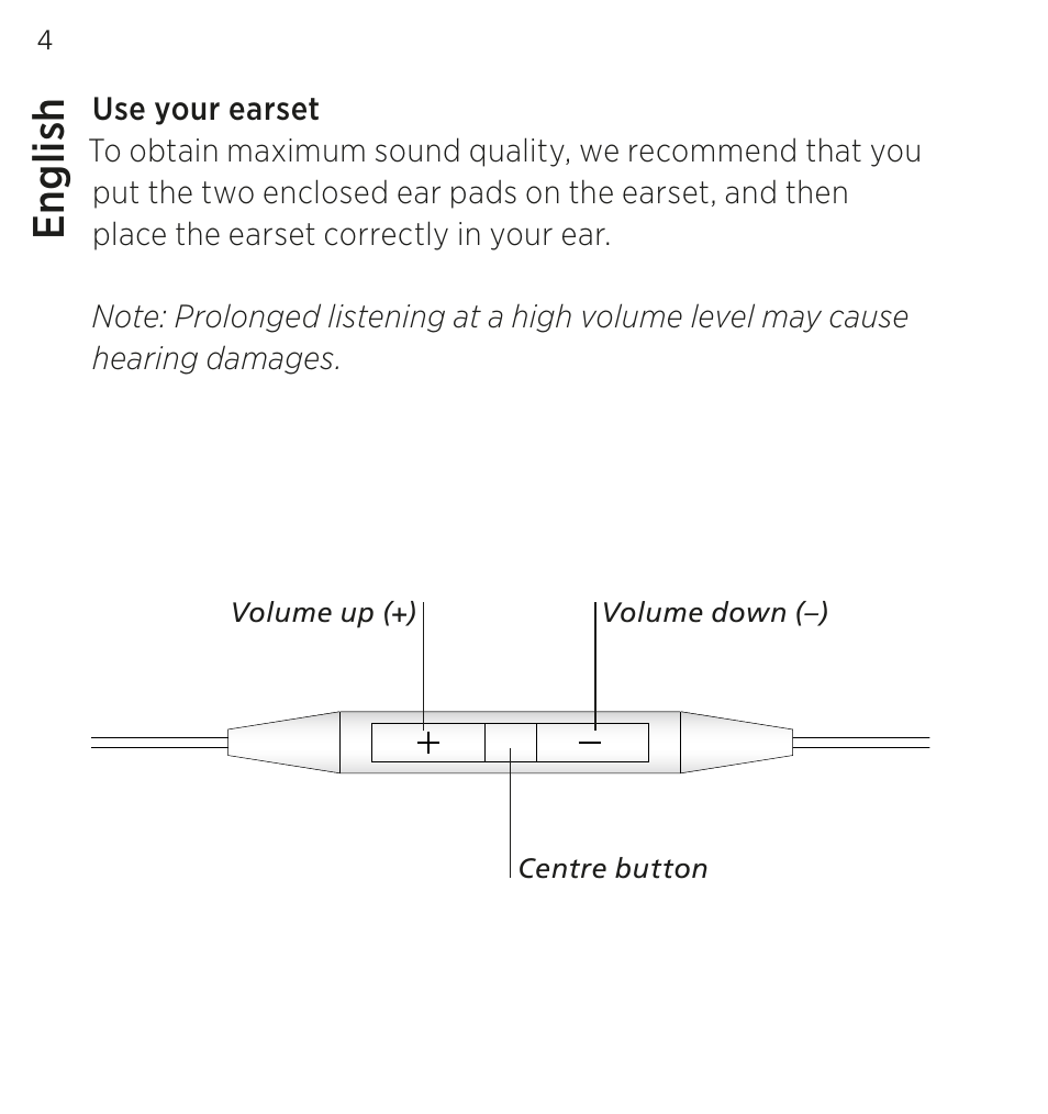 English, En gl is h | Bang & Olufsen EarSet 3i - User Guide User Manual | Page 4 / 56