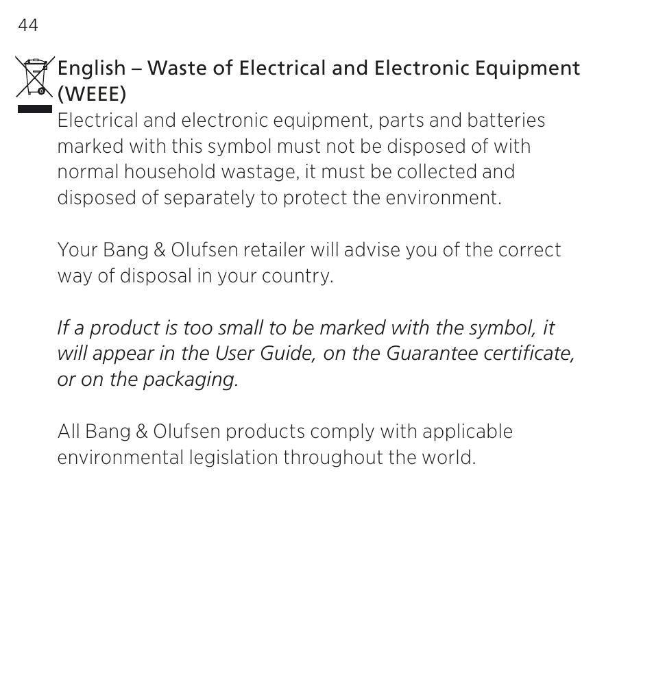 Bang & Olufsen EarSet 3i - User Guide User Manual | Page 44 / 56