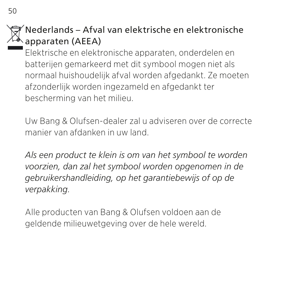 Bang & Olufsen EarSet 3i - User Guide User Manual | Page 50 / 56