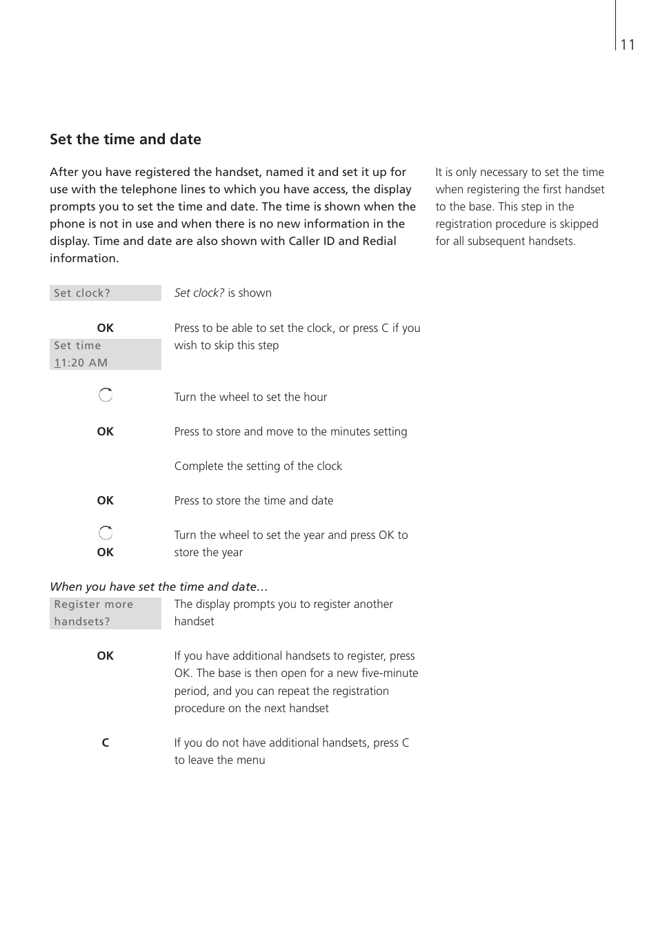 Set the time and date, 11 set the time and date | Bang & Olufsen BeoCom 1 - User Guide User Manual | Page 11 / 68