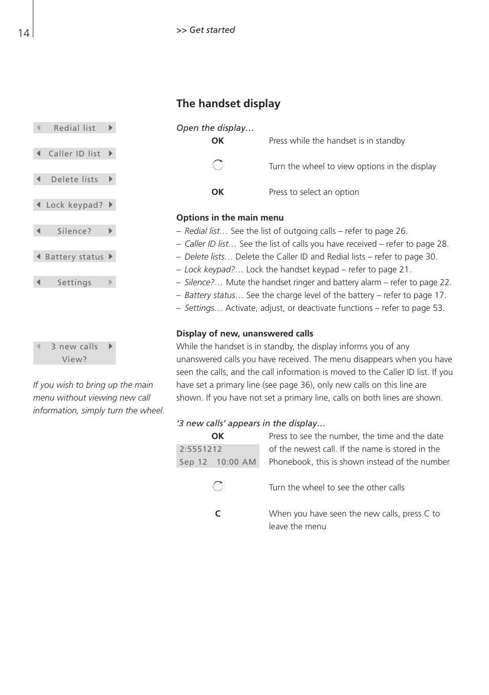 The handset display | Bang & Olufsen BeoCom 1 - User Guide User Manual | Page 14 / 68