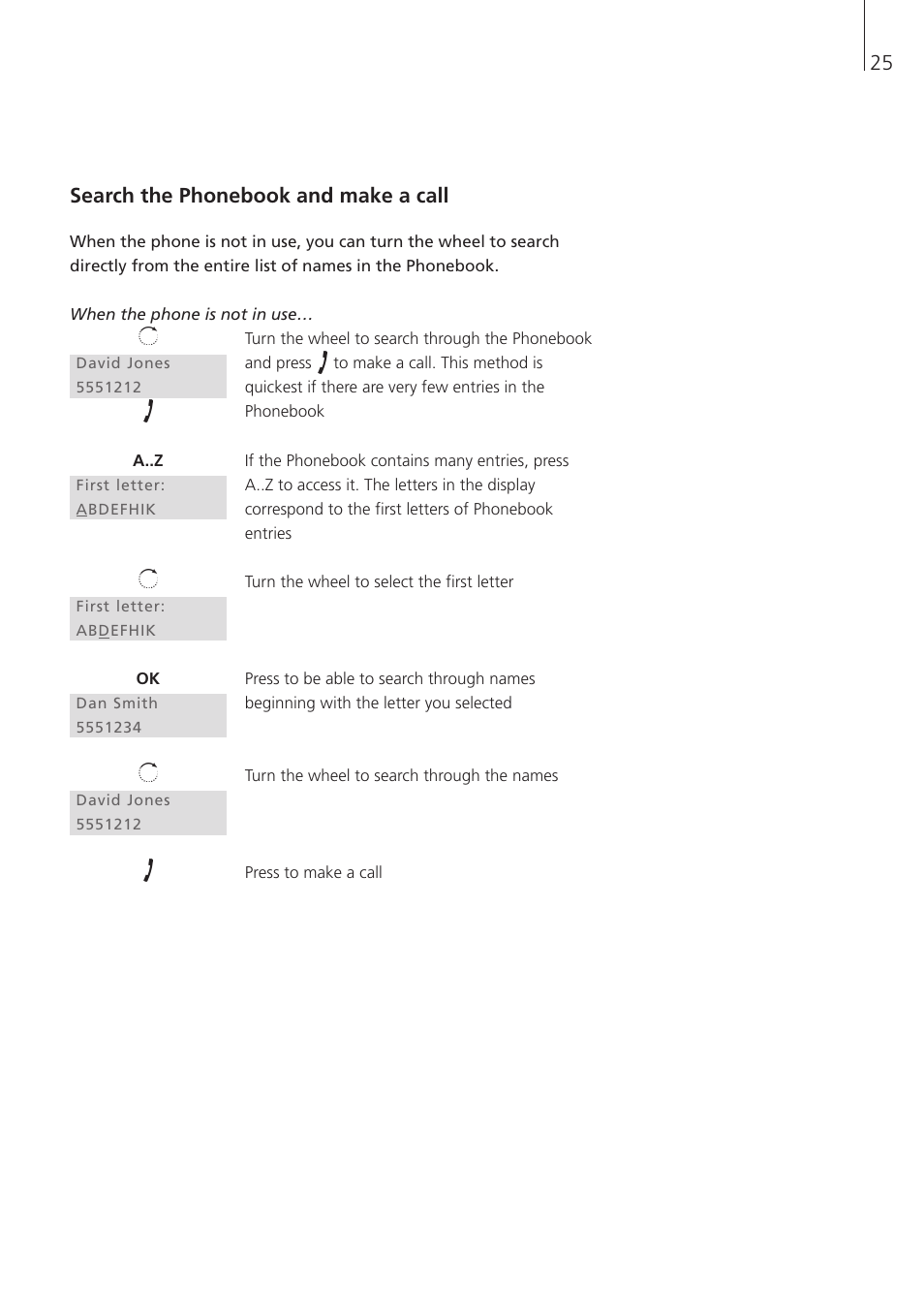 Search the phonebook and make a call | Bang & Olufsen BeoCom 1 - User Guide User Manual | Page 25 / 68