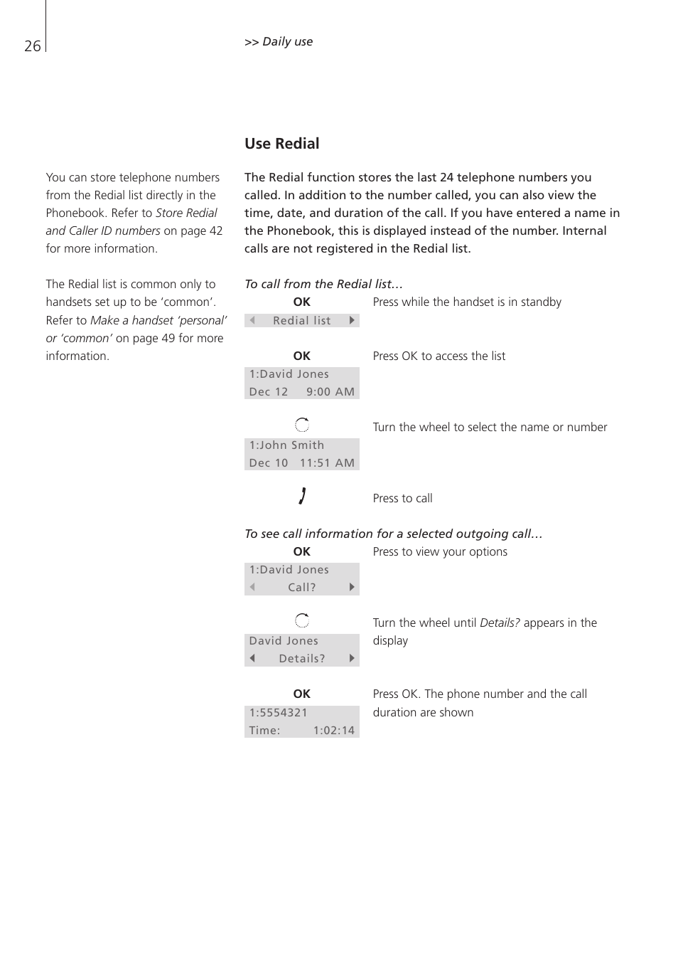 Use redial | Bang & Olufsen BeoCom 1 - User Guide User Manual | Page 26 / 68