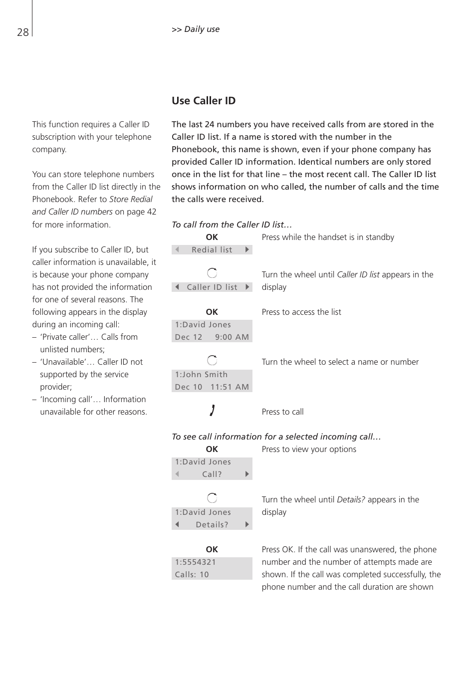 Use caller id | Bang & Olufsen BeoCom 1 - User Guide User Manual | Page 28 / 68