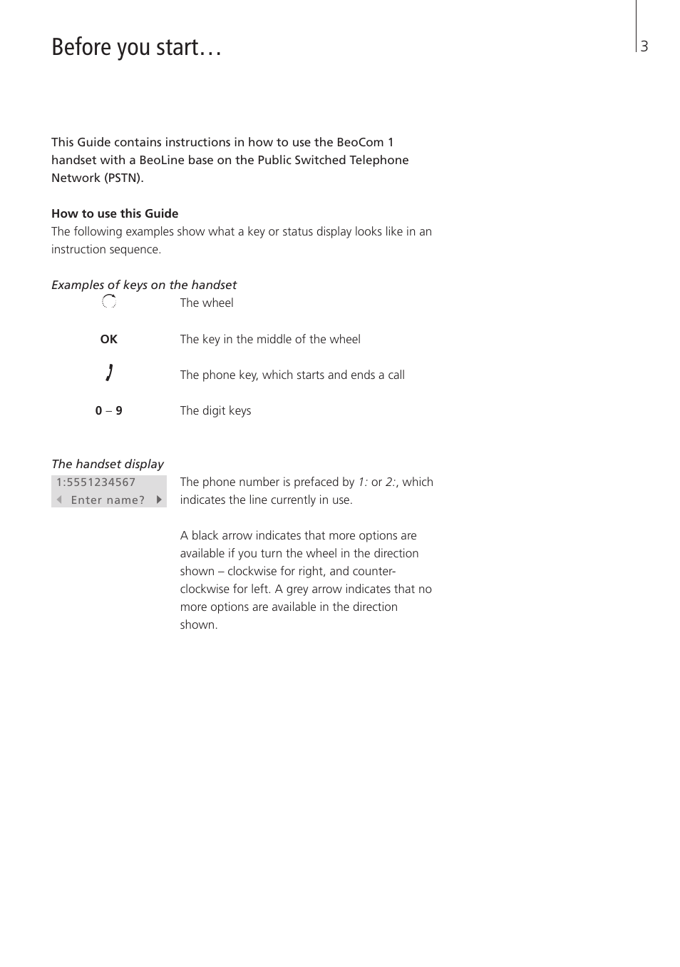 Before you start | Bang & Olufsen BeoCom 1 - User Guide User Manual | Page 3 / 68