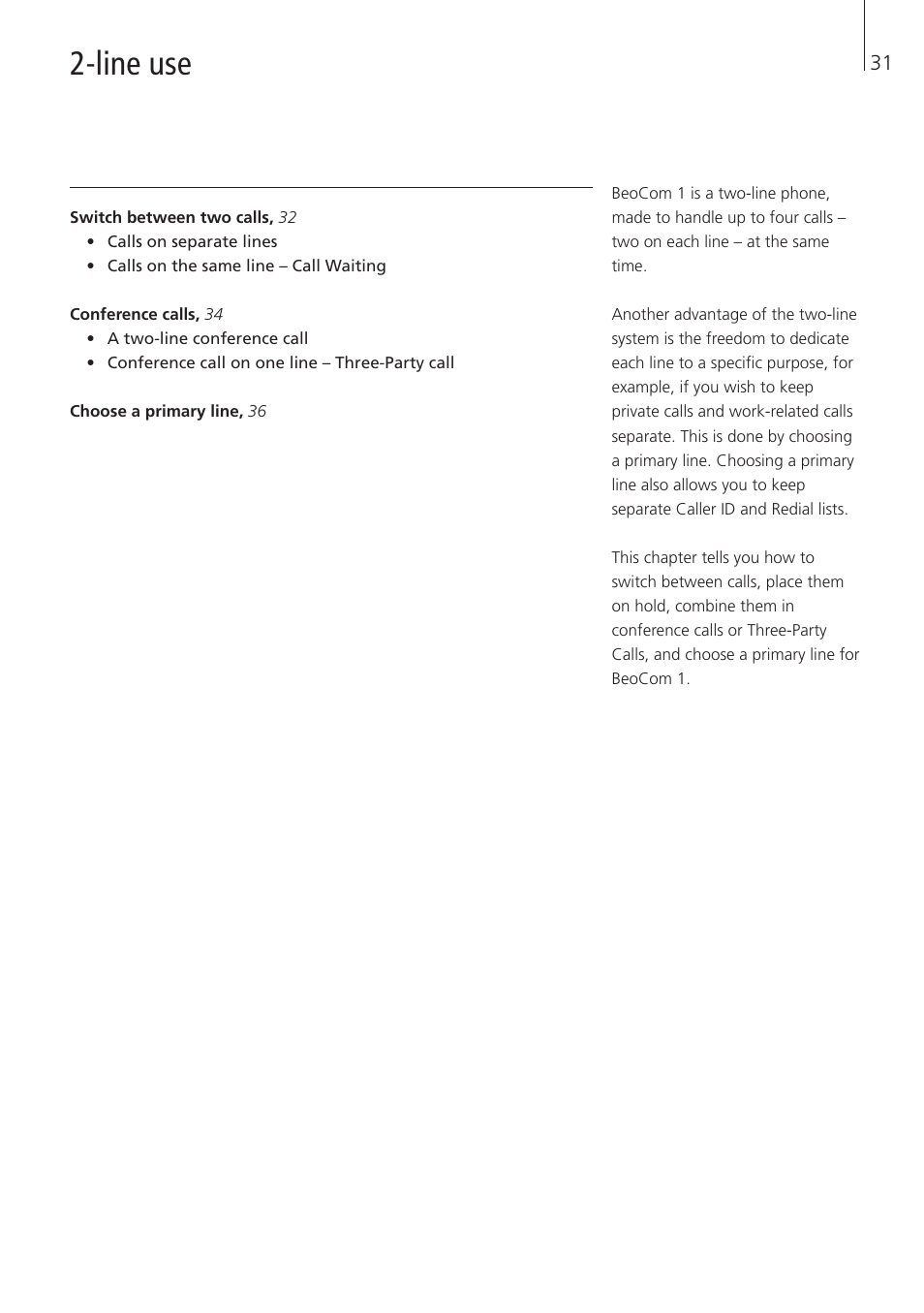 Line use | Bang & Olufsen BeoCom 1 - User Guide User Manual | Page 31 / 68