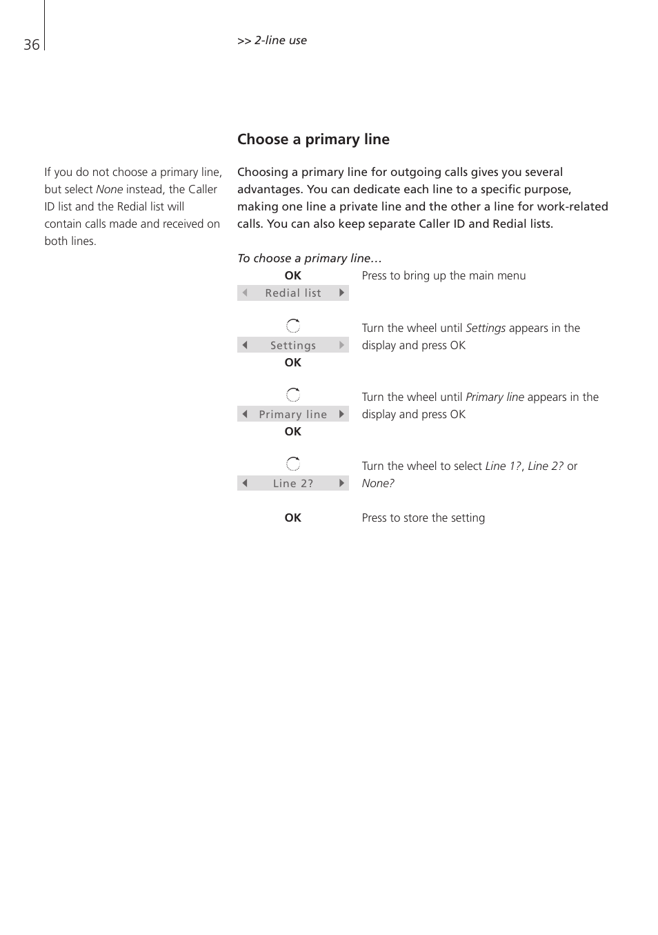 Choose a primary line | Bang & Olufsen BeoCom 1 - User Guide User Manual | Page 36 / 68