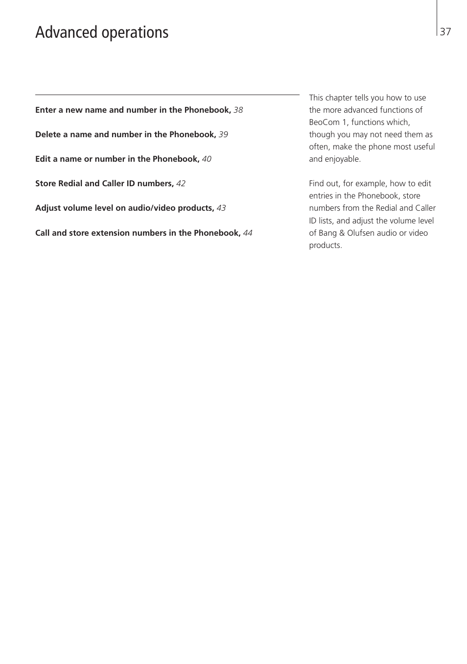 Advanced operations | Bang & Olufsen BeoCom 1 - User Guide User Manual | Page 37 / 68