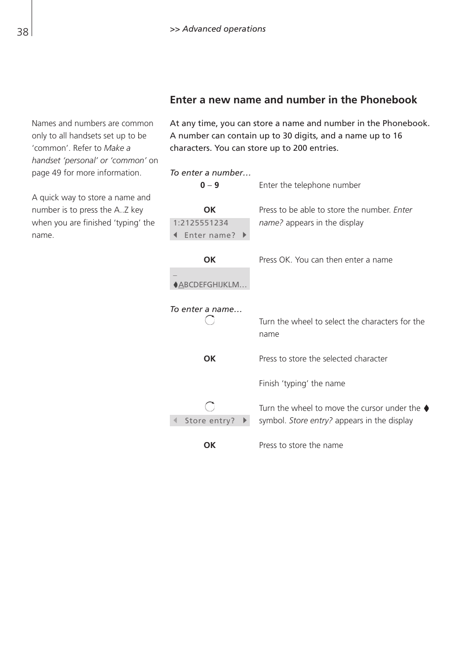 Enter a new name and number in the phonebook | Bang & Olufsen BeoCom 1 - User Guide User Manual | Page 38 / 68