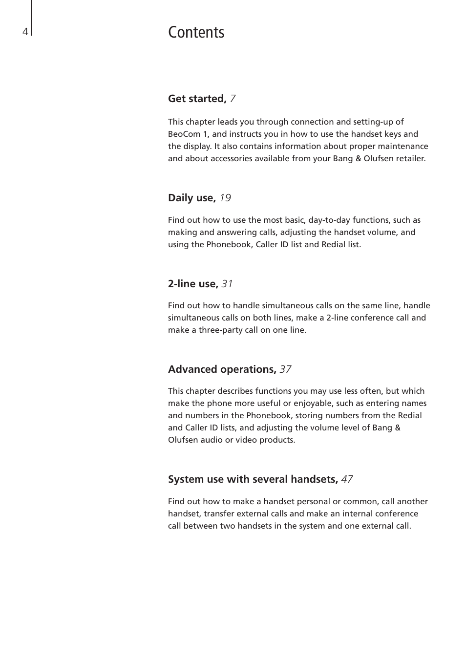 Bang & Olufsen BeoCom 1 - User Guide User Manual | Page 4 / 68