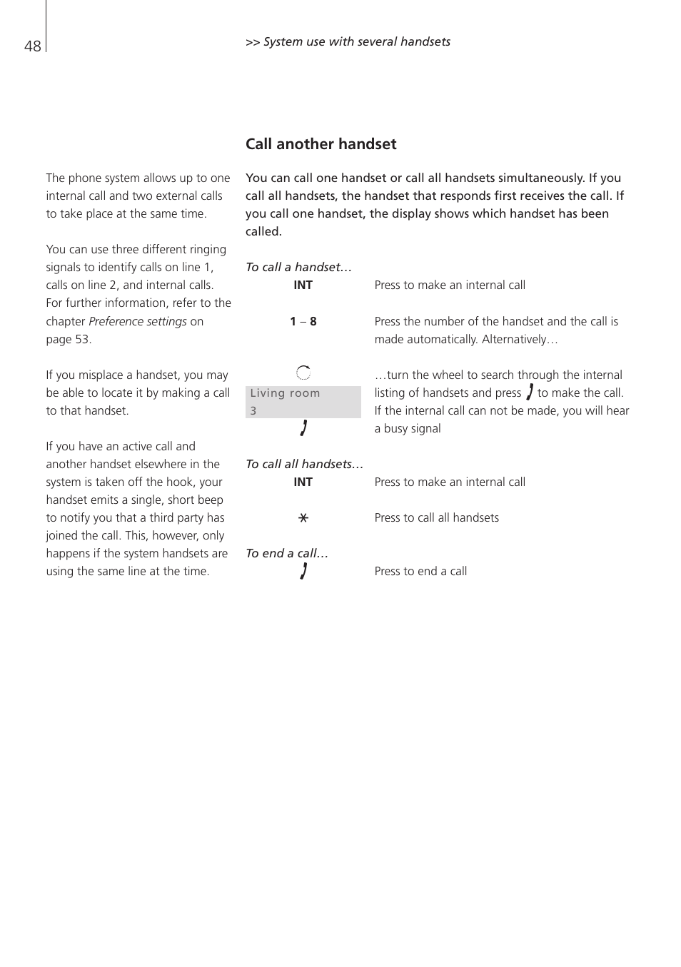 Call another handset | Bang & Olufsen BeoCom 1 - User Guide User Manual | Page 48 / 68