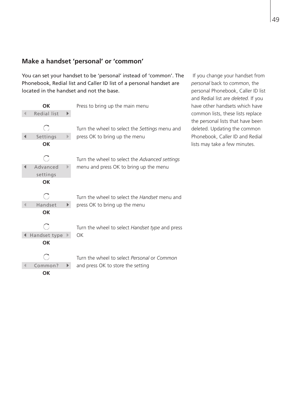 Make a handset ‘personal’ or ‘common | Bang & Olufsen BeoCom 1 - User Guide User Manual | Page 49 / 68
