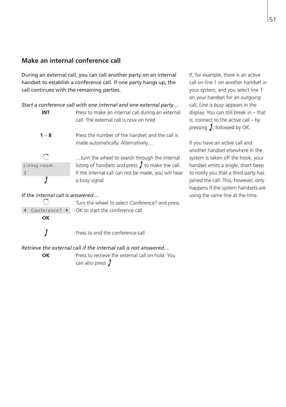 Make an internal conference call | Bang & Olufsen BeoCom 1 - User Guide User Manual | Page 51 / 68