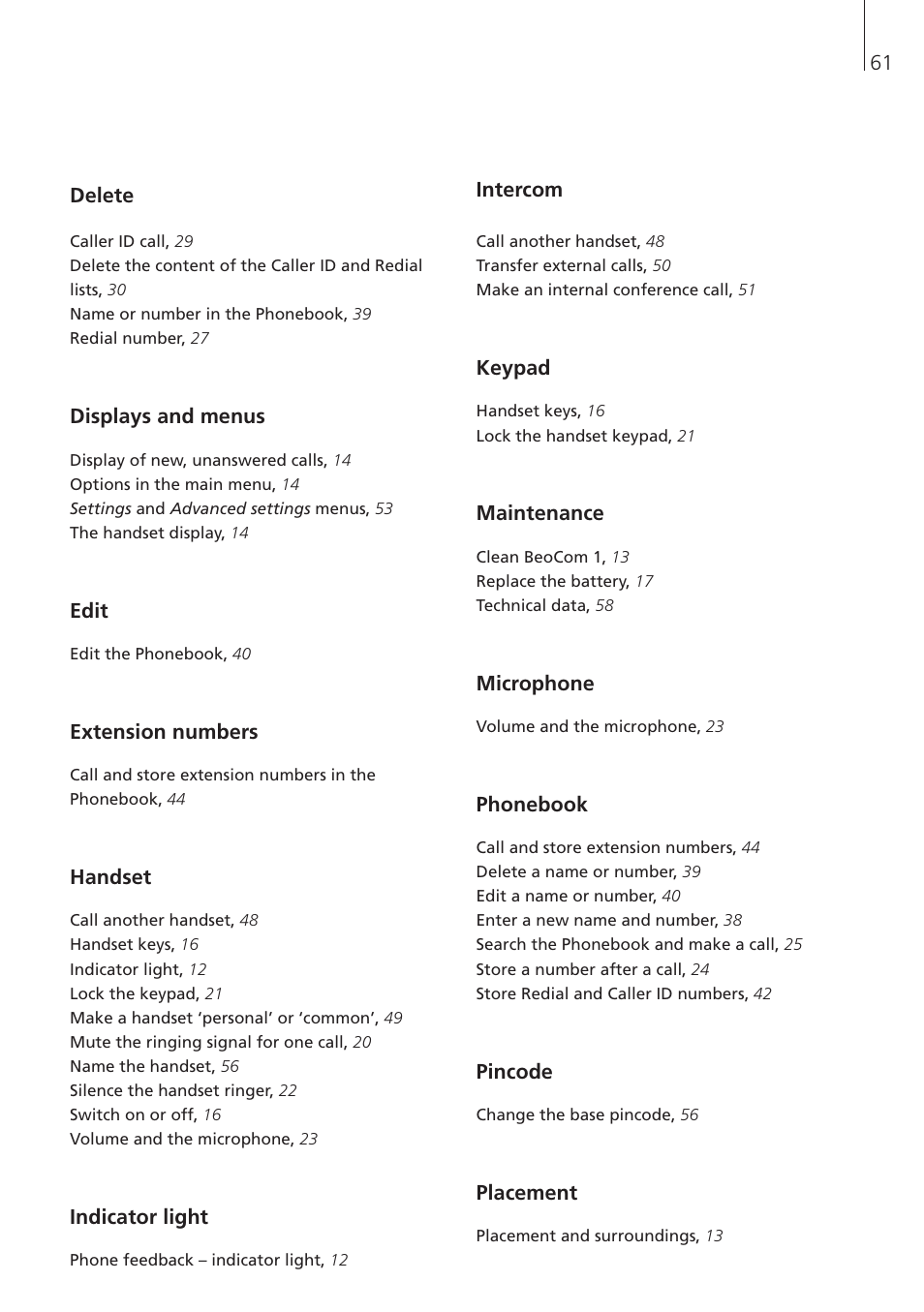 Bang & Olufsen BeoCom 1 - User Guide User Manual | Page 61 / 68