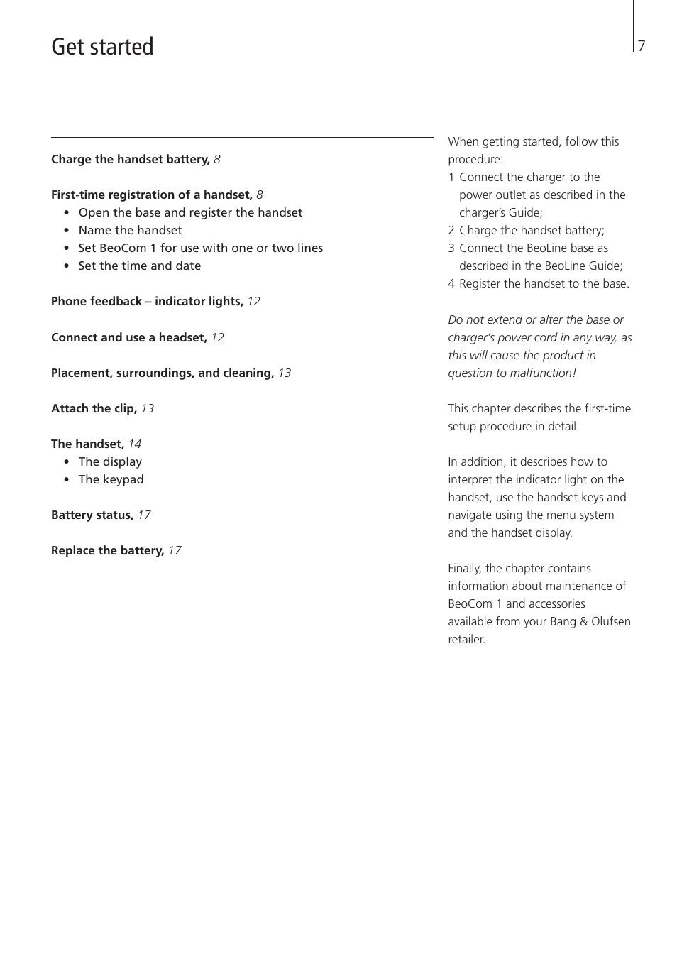 Get started | Bang & Olufsen BeoCom 1 - User Guide User Manual | Page 7 / 68
