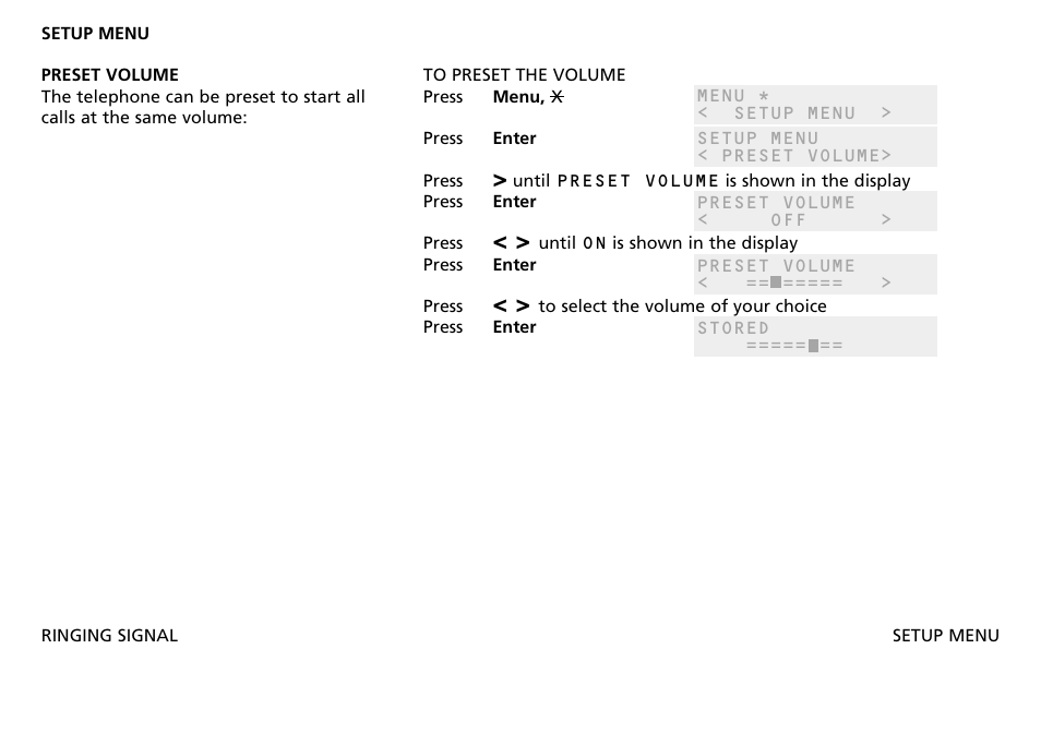 Setup menu, Preset volume | Bang & Olufsen BeoCom 2500 - User Guide User Manual | Page 28 / 38