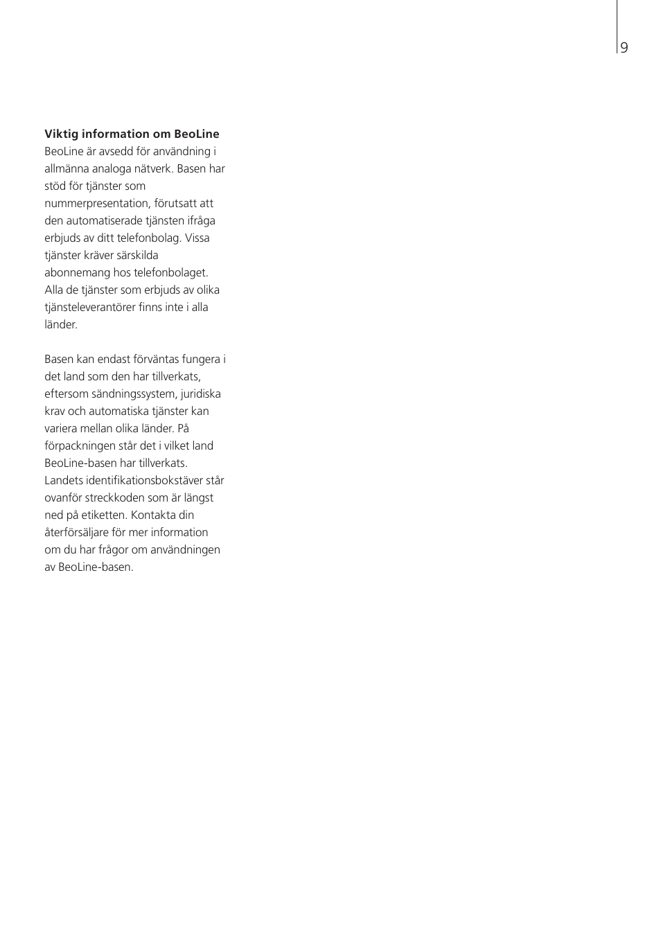 Bang & Olufsen BeoLine - User Guide User Manual | Page 9 / 32