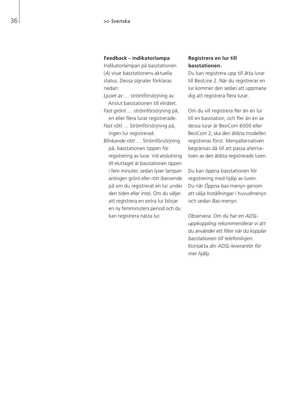 Bang & Olufsen BeoLine 2 - User Guide User Manual | Page 36 / 56