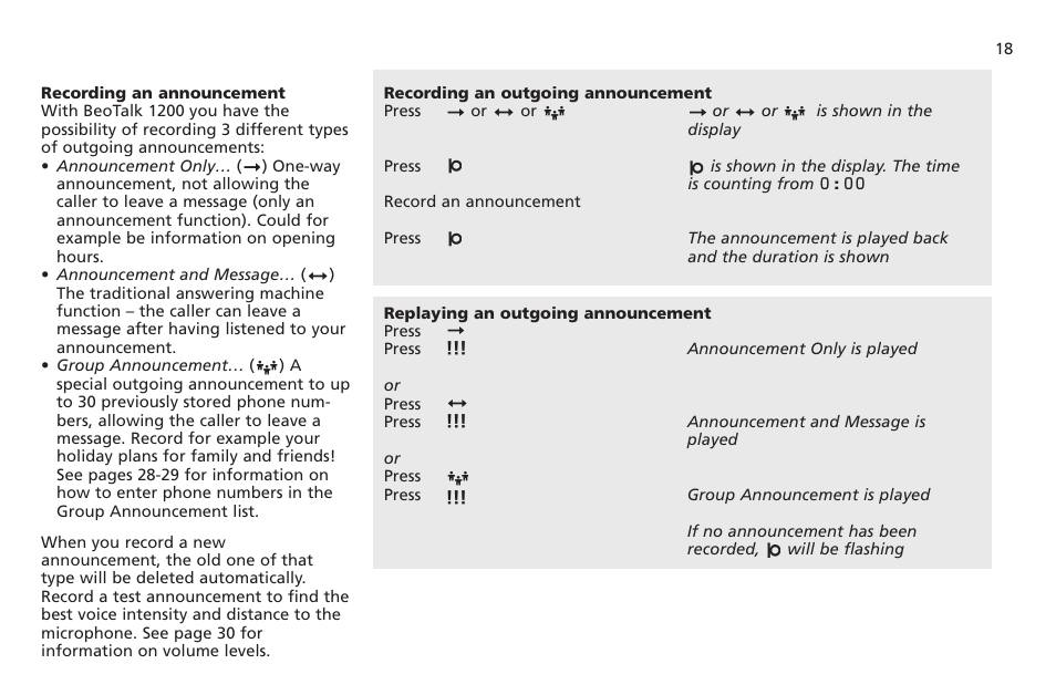 Recording an announcement | Bang & Olufsen BeoTalk 1200 - User Guide User Manual | Page 19 / 44