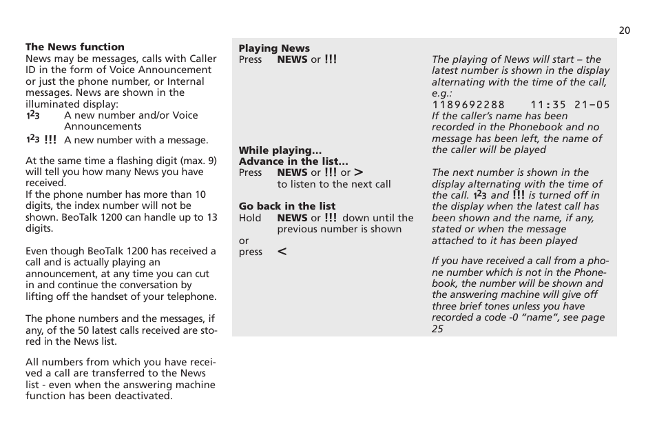 The news function | Bang & Olufsen BeoTalk 1200 - User Guide User Manual | Page 21 / 44
