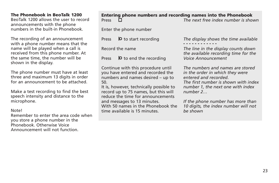 The phonebook in beotalk 1200 | Bang & Olufsen BeoTalk 1200 - User Guide User Manual | Page 24 / 44