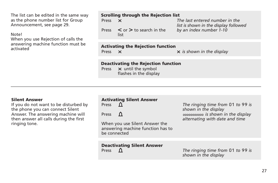 Silent answer | Bang & Olufsen BeoTalk 1200 - User Guide User Manual | Page 28 / 44