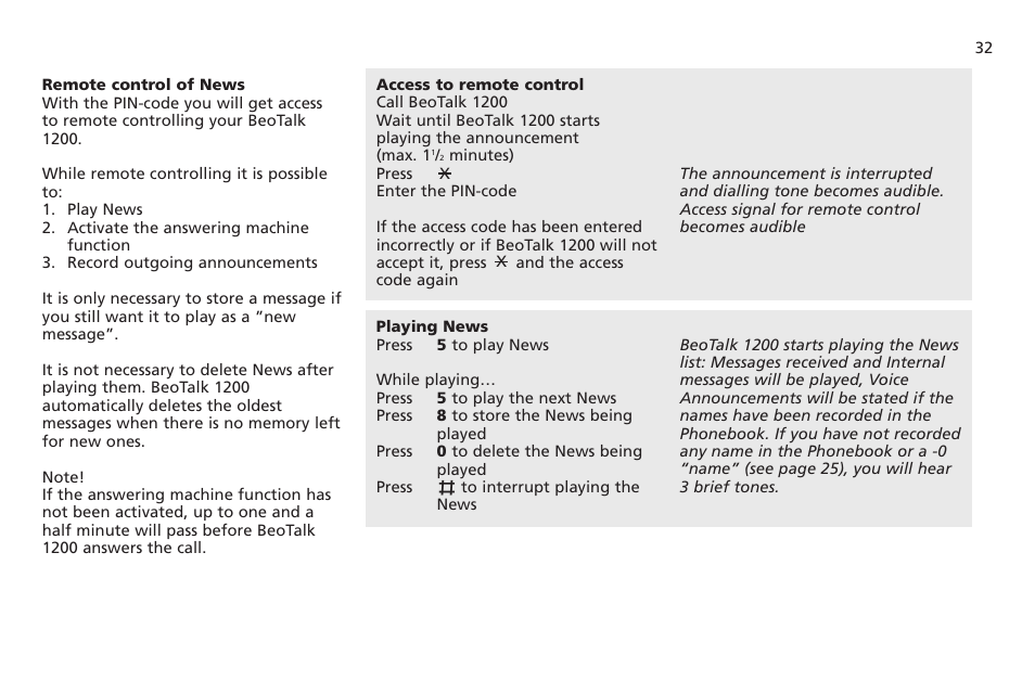 Remote control of news | Bang & Olufsen BeoTalk 1200 - User Guide User Manual | Page 33 / 44