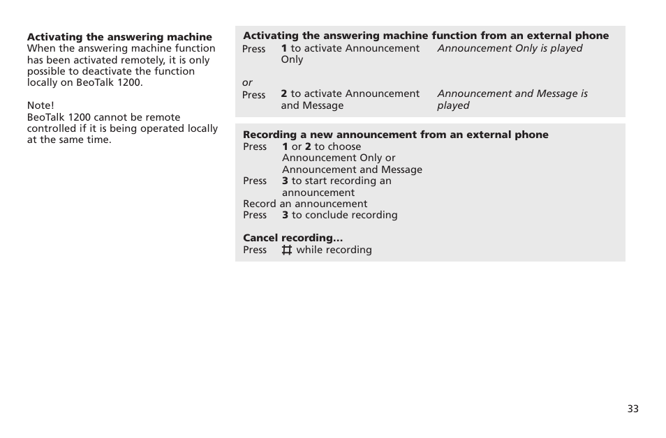 Activating the answering machine | Bang & Olufsen BeoTalk 1200 - User Guide User Manual | Page 34 / 44