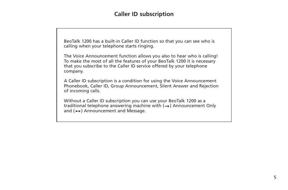 Caller id subscription | Bang & Olufsen BeoTalk 1200 - User Guide User Manual | Page 5 / 44