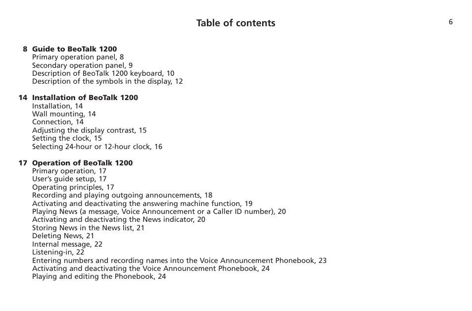 Bang & Olufsen BeoTalk 1200 - User Guide User Manual | Page 6 / 44