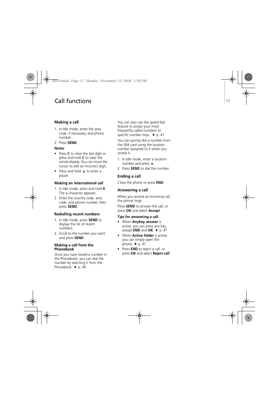 Call functions | Bang & Olufsen Serene - User Guide User Manual | Page 20 / 76