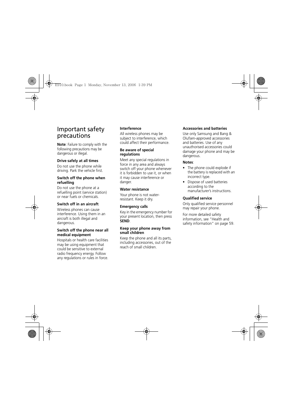 Important safety precautions | Bang & Olufsen Serene - User Guide User Manual | Page 3 / 76