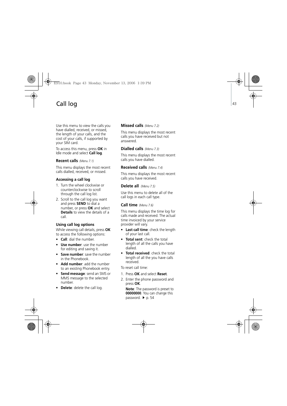 Call log | Bang & Olufsen Serene - User Guide User Manual | Page 46 / 76