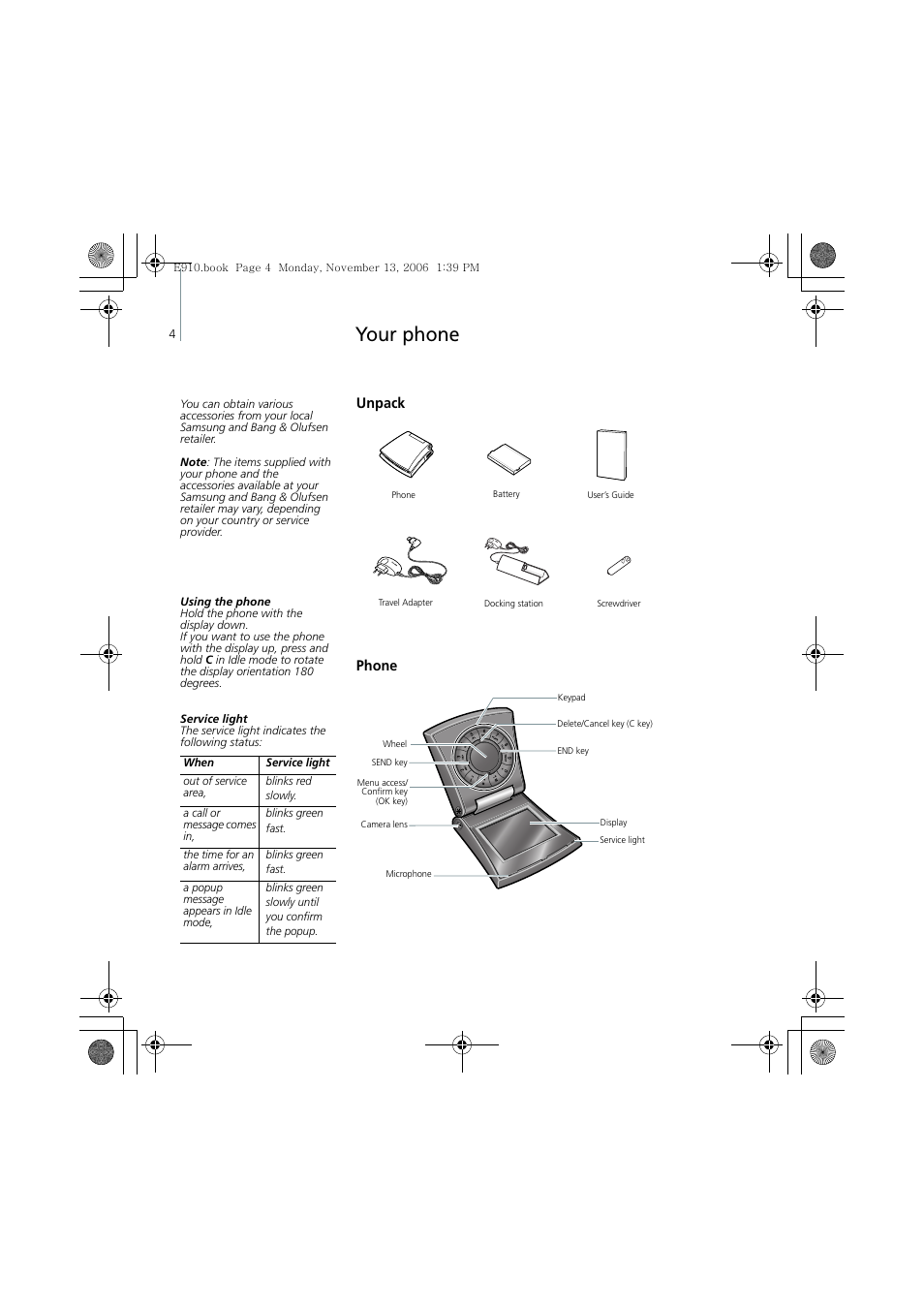 Your phone, Unpack phone | Bang & Olufsen Serene - User Guide User Manual | Page 7 / 76
