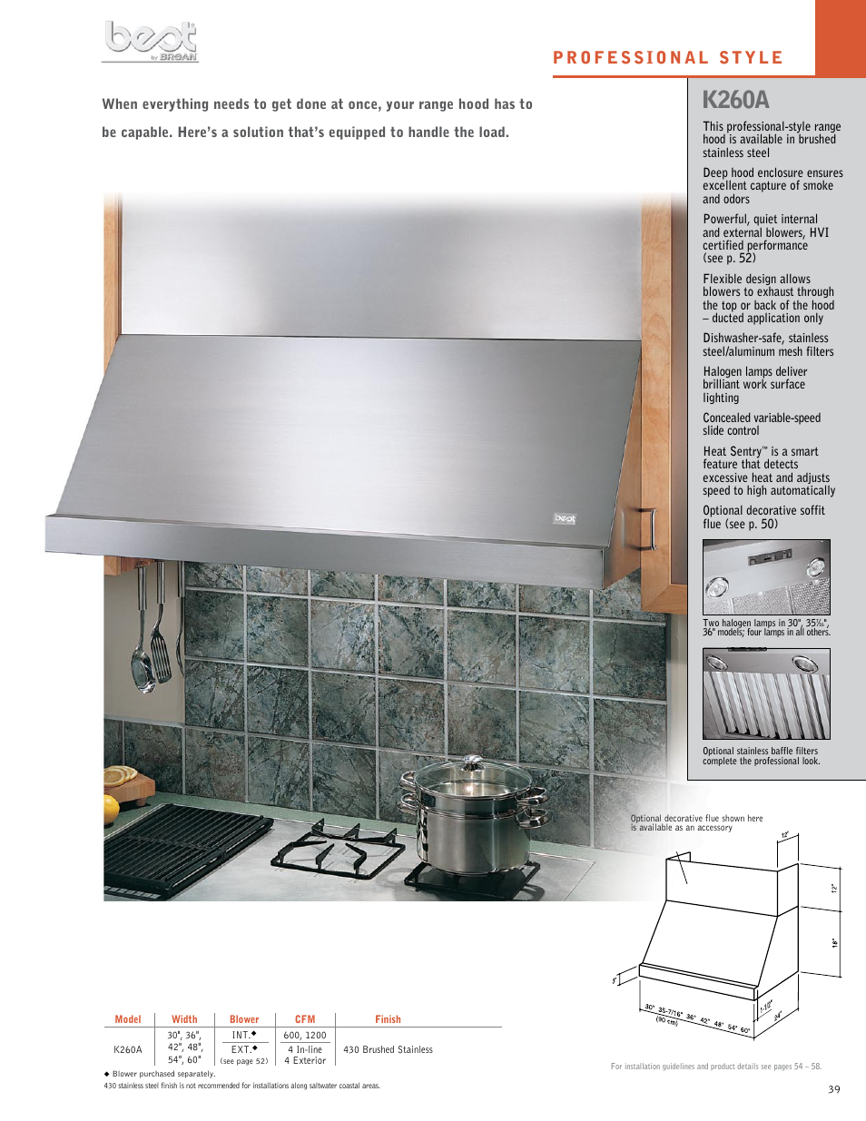 BEST Range Hoods K260A User Manual | 1 page