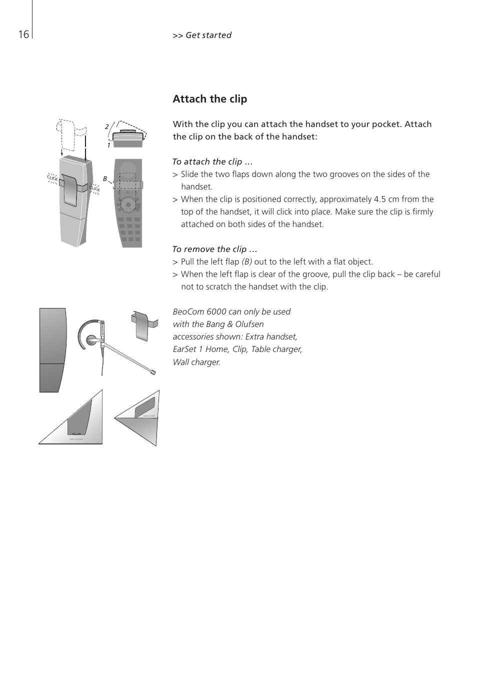 Attach the clip | Bang & Olufsen BeoCom 6000 - User Guide User Manual | Page 16 / 56