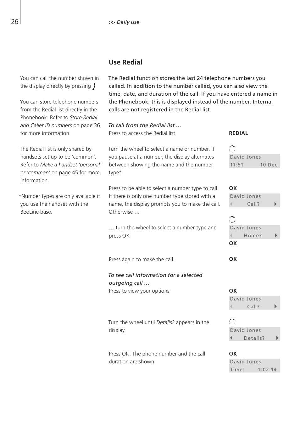 Use redial | Bang & Olufsen BeoCom 6000 - User Guide User Manual | Page 26 / 56