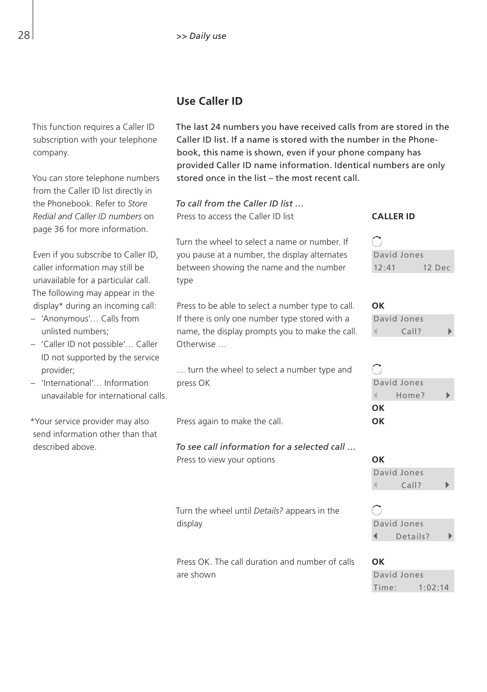 Use caller id | Bang & Olufsen BeoCom 6000 - User Guide User Manual | Page 28 / 56