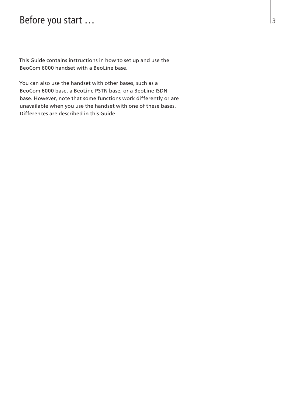 Before you start | Bang & Olufsen BeoCom 6000 - User Guide User Manual | Page 3 / 56