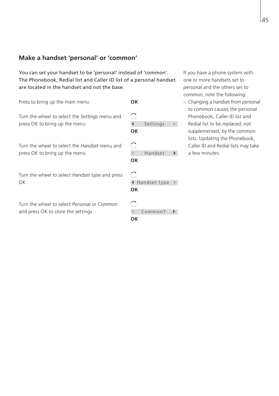 Make a handset ‘personal’ or ‘common | Bang & Olufsen BeoCom 6000 - User Guide User Manual | Page 45 / 56